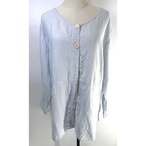 Women’s Sz 16 Beach 100% Linen Tunic Shirt Resort Lagenlook Blue